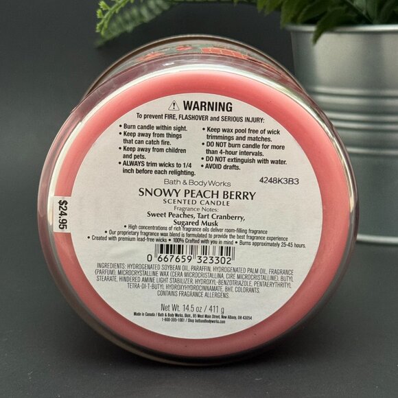 BBW Snowy Peach Berry Bath & Body Works 3 Wick Candle - Picture 9 of 10